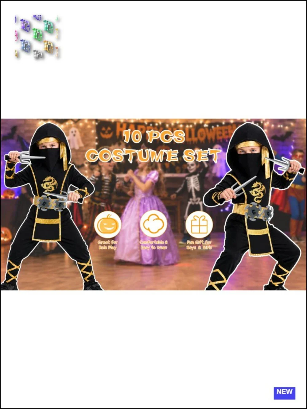 Kids Ninja Costume Halloween Dress Up Set with Accessories Boys Girls